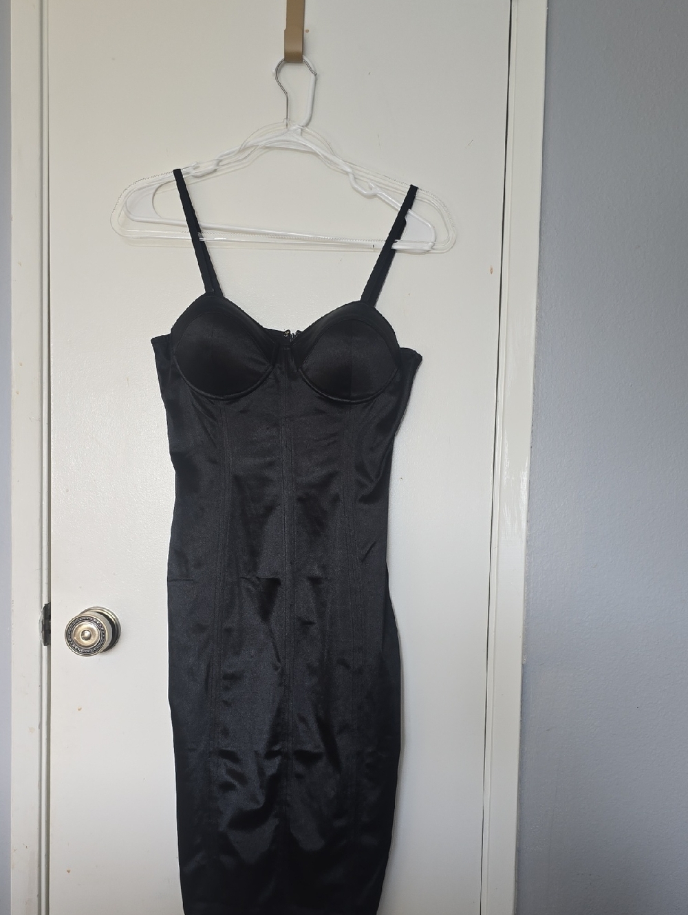 Entry Black Satin Bustier Slip Dress
